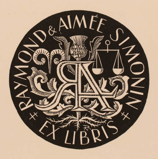 Exlibris by Daniel Meyer from France for Raymond & Aimeé Simonin - Law Monogram 