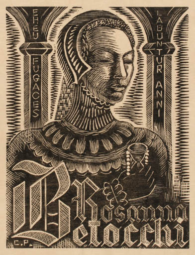 Exlibris by Colette Pettier from France for Rosanna Betocchi - Woman Portrait 