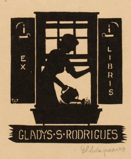 Exlibris by G. R. Skopecek from USA for Gladys Rodrigues - Woman 