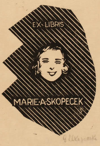 Exlibris by G. R. Skopecek from USA for Marie A Skopecek - Portrait 