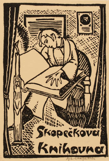 Exlibris by G. R. Skopecek from USA for Skopeckova Knihovna - Book Man 