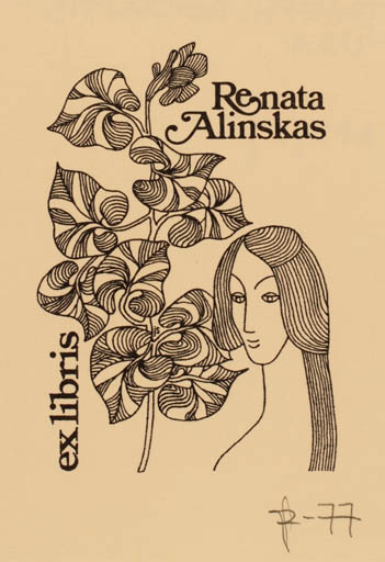 Exlibris by Joseph Sodaitis from USA for Renate Alinskas - Flora Woman 