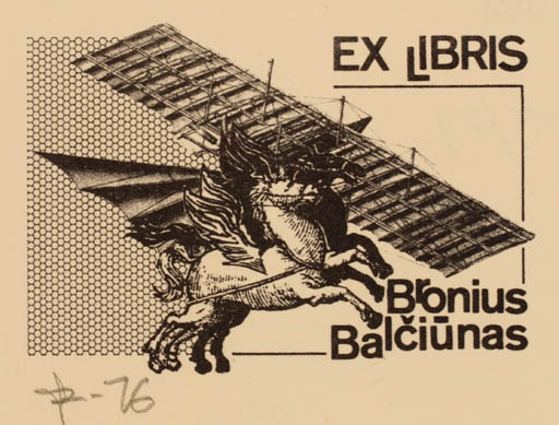 Exlibris by Joseph Sodaitis from USA for Bronius Balciunas - Aircraft Pegasus 