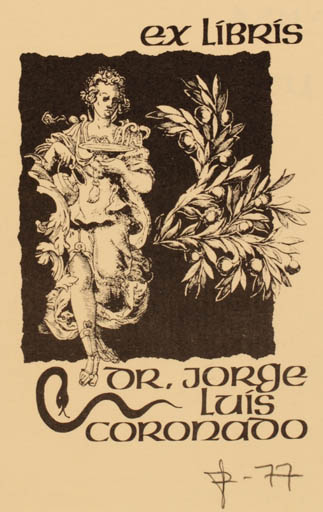 Exlibris by Joseph Sodaitis from USA for Dr. Jorge Luis Coronado - 