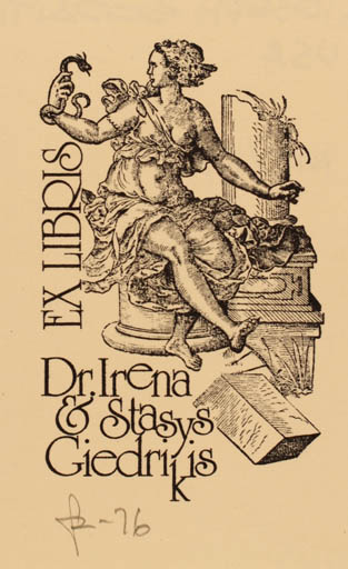 Exlibris by Joseph Sodaitis from USA for Dr. Irena & Stasys Giedrikis - Woman 