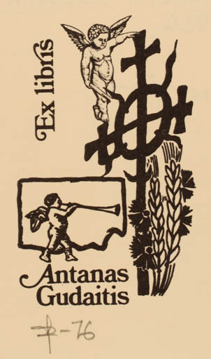 Exlibris by Joseph Sodaitis from USA for Antanas Gudaitis - Angel 