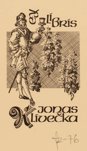 Exlibris by Joseph Sodaitis from USA for Jonas Klivecka - Man Wine 