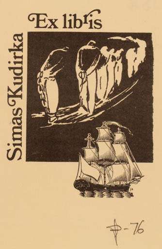 Exlibris by Joseph Sodaitis from USA for Simas Kudirka - Drama Ship/Boat 