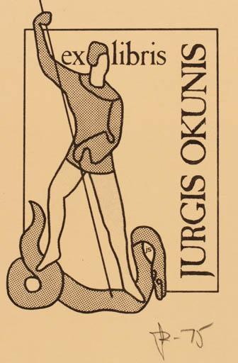 Exlibris by Joseph Sodaitis from USA for Jurgis Okunis - Sct.G. and the Dragon 