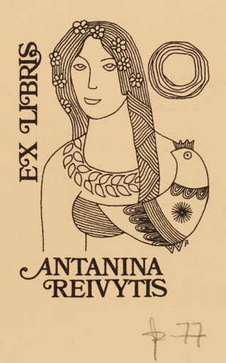 Exlibris by Joseph Sodaitis from USA for Antanina Reivytis - Woman 