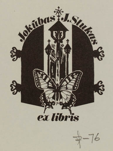 Exlibris by Joseph Sodaitis from USA for Jokubas J. Stukas - Butterfly 