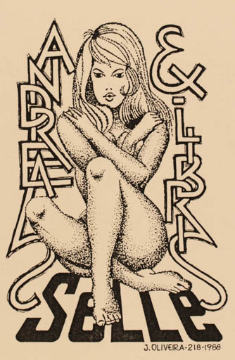 Exlibris by Jorge Oliveira from Brazilien for Andreas Selle - Woman Nude 