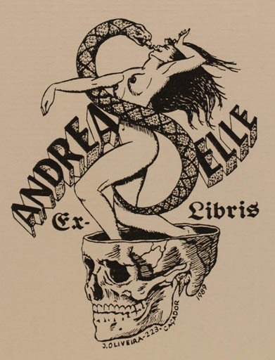 Exlibris by Jorge Oliveira from Brazilien for Andreas Selle - Death Woman Nude 