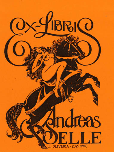 Exlibris by Jorge Oliveira from Brazilien for Andreas Selle - Horse Woman 