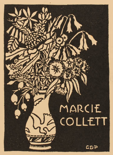 Exlibris by G.D. Perrottet from Australia for Marcie Collett - Flower 