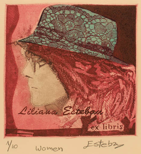 Exlibris by Liliana Esteban from Argentina for Liliana Esteban - Woman Portrait 