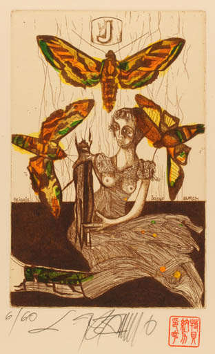 Exlibris by Leo Bednarik from Slovak Republic for Josef Burch - Insect Woman Butterfly 