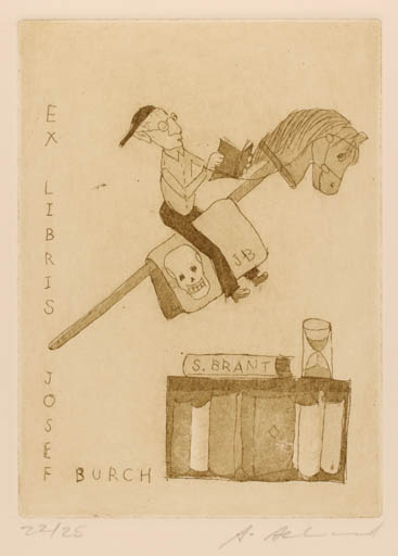 Exlibris by Alice M. Aeberhard from Schwitzerland for Josef Burch - Horse Man 