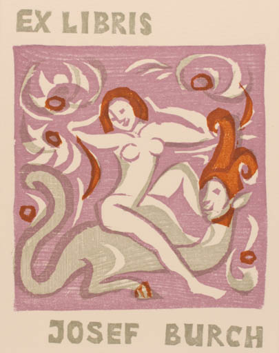 Exlibris by Hans Studer from Schwitzerland for Josef Burch - Fable Animal Woman 