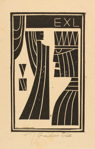 Exlibris by Jaroslav Svab from Czech Republic for Vaclav Neuzil - Abstract Couple 