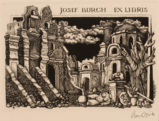 Exlibris by Lou Strik from Netherland for Josef Burch - Architecture Ruin 