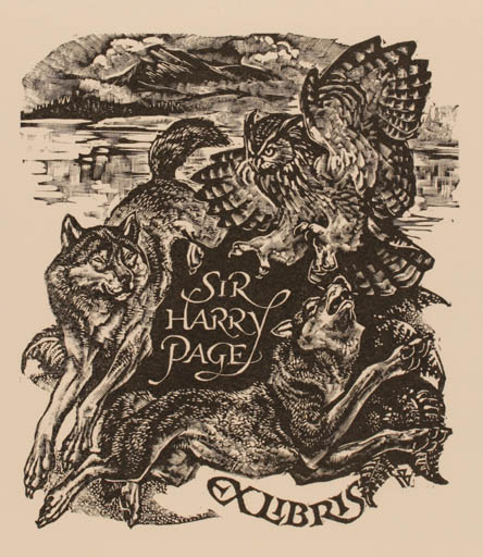 Exlibris by Leslie Benenson from Great Britain for Sir Harry Page - Fauna Owl 