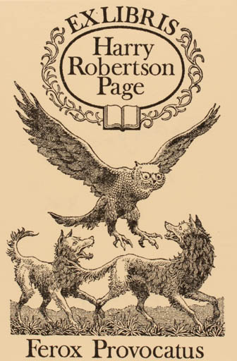 Exlibris by Robin Jacques from Great Britain for Harry Robertson Page - Fauna Owl 