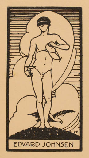 Exlibris by Ebba Holm from Denmark for Edvard Johnsen - Man Nude 