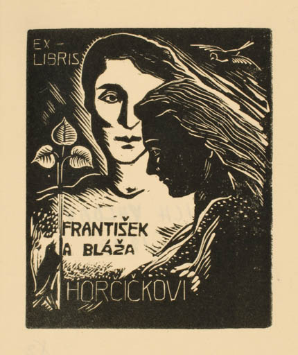 Exlibris by Bedlich Valdauf from Czech Republic for Frant. a Blaza Horcickovi - Flora Couple Romance 