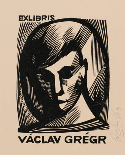 Exlibris by Cees Andriessen from Netherland for Vaclav Gregr - Woman Portrait 