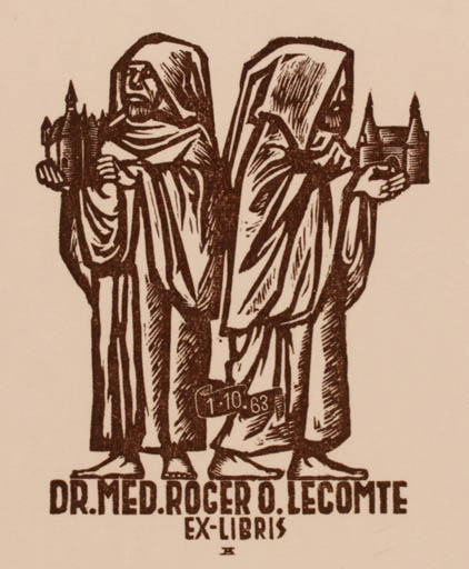 Exlibris by Desire Acket from Belgium for Roger O Dr. Med. Lecomte - Religion 