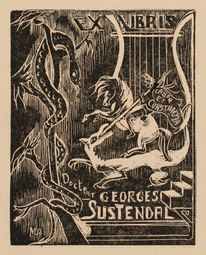 Exlibris by Marie-Louise Albessart from Belgium for Georges Sustendal - Medicine Sct.G. and the Dragon 