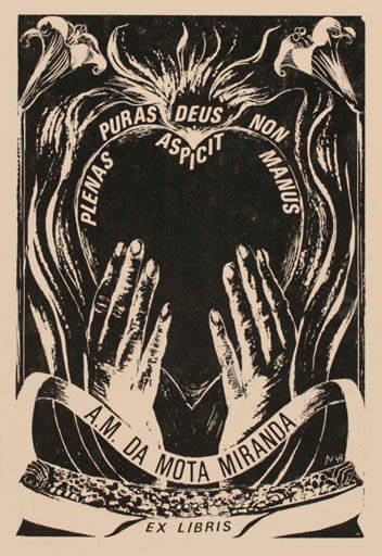 Exlibris by Marie-Louise Albessart from Belgium for Artur Mario Da Mota Miranda - Hand(s) 