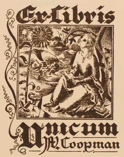 Exlibris by Marino Devos from Belgium for Wilfrid Coopman - Woman Scenery/Landscape 