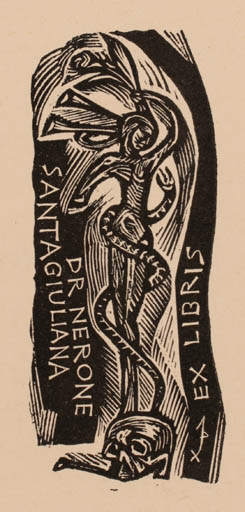 Exlibris by John Dix from Belgium for Dr. Nerone Santagiuliana - Woman 