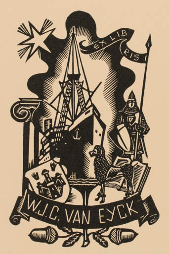 Exlibris by Antoon Herckenrath from Belgium for W. J. C. Van Eyck - Knight Ship/Boat 