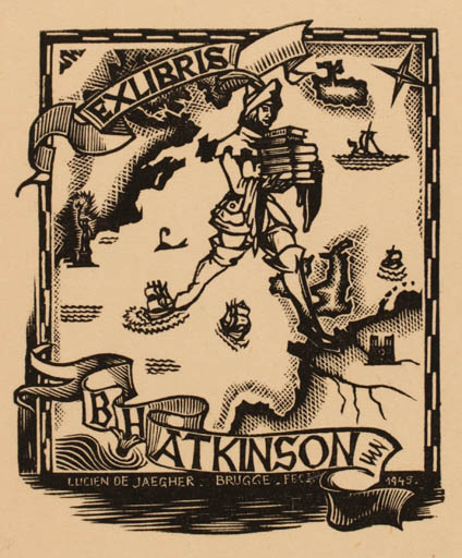 Exlibris by de Lucien Jaegher from Belgium for B.H. Atkinson - Book Knight 