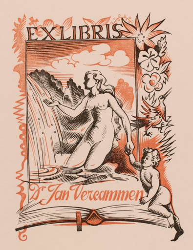 Exlibris by Luc de Jaegher from Belgium for Jan Vereammen - Child Woman 