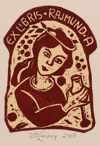 Exlibris by Torill  Elisabeth Larsen from Norway for Rajmund Aszkowski - Woman Wine 