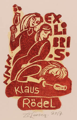 Exlibris by Torill  Elisabeth Larsen from Norway for Klaus Rödel - Woman Wine 