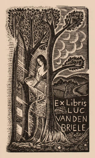 Exlibris by A. J. Lemaire from Belgium for Luc Van den Brielle - Woman Scenery/Landscape 