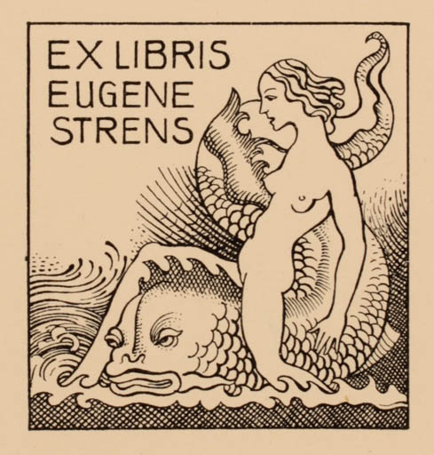 Exlibris by Hubert Levigne from Belgium for Eugene Strens - Fish Woman Maritime 