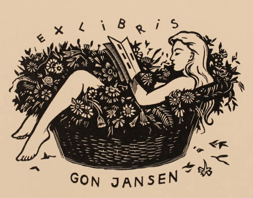 Exlibris by Frans Luyckx from Belgium for Gon Jansen - Flower Book Woman 