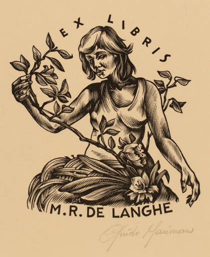 Exlibris by Guido Mariman from Belgium for M. R. de Langhe - Flower Woman 