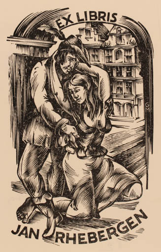 Exlibris by Guido Mariman from Belgium for Jan Rhebergen - Couple Romance 