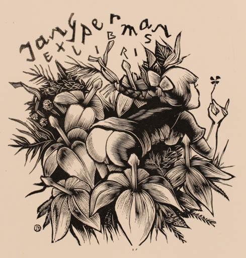 Exlibris by Jan Meeus from Belgium for ? Jangperman - Flower Erotica Woman 