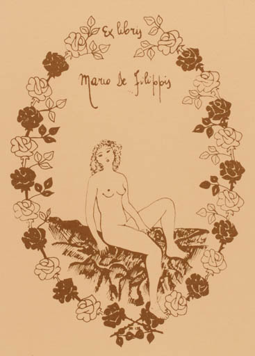 Exlibris by J. Rasdolsky from Belgium for Mario de Filippis - Woman Nude 