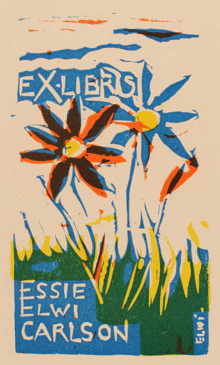 Exlibris by Börge Elwi Carlson from Sweden for Essie Elwi Carlson - Flower 