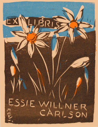 Exlibris by Börge Elwi Carlson from Sweden for Essie Elwi Carlson - Flower 