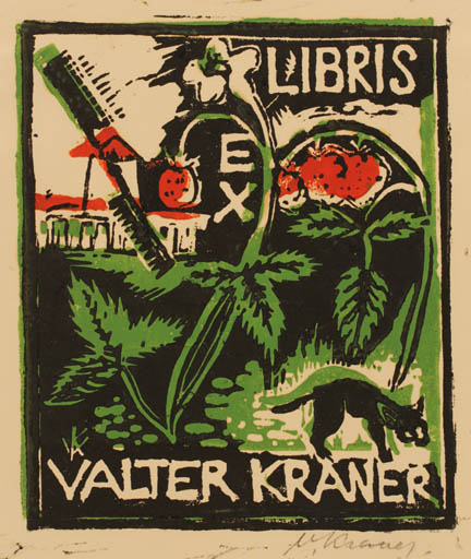 Exlibris by Valter Kraner from Estonia for Valter Kraner - Flora Cat Mill 